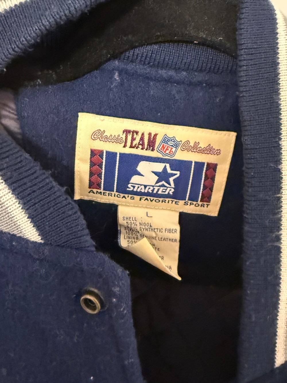 Vintage 'Cowboys' Navy & Brown Letterman Jacket - Picture 6 of 6